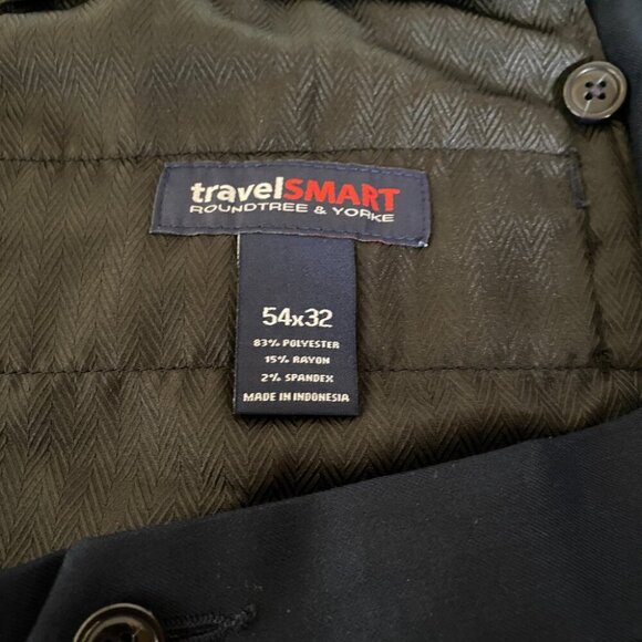 Roundtree Yorke Travel Smart Pants 54x32 Blue Gabardine Classic Fit Flat Front - Picture 8 of 10